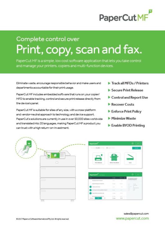 Fact Sheet Cover, Papercut MF, Heartland Digital Imaging, Xerox, Agent, Dealer, Solutions Provider, Marion, Illinois, IL
