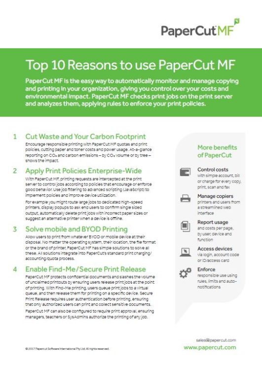 Top 10 Reasons, Papercut MF, Heartland Digital Imaging, Xerox, Agent, Dealer, Solutions Provider, Marion, Illinois, IL